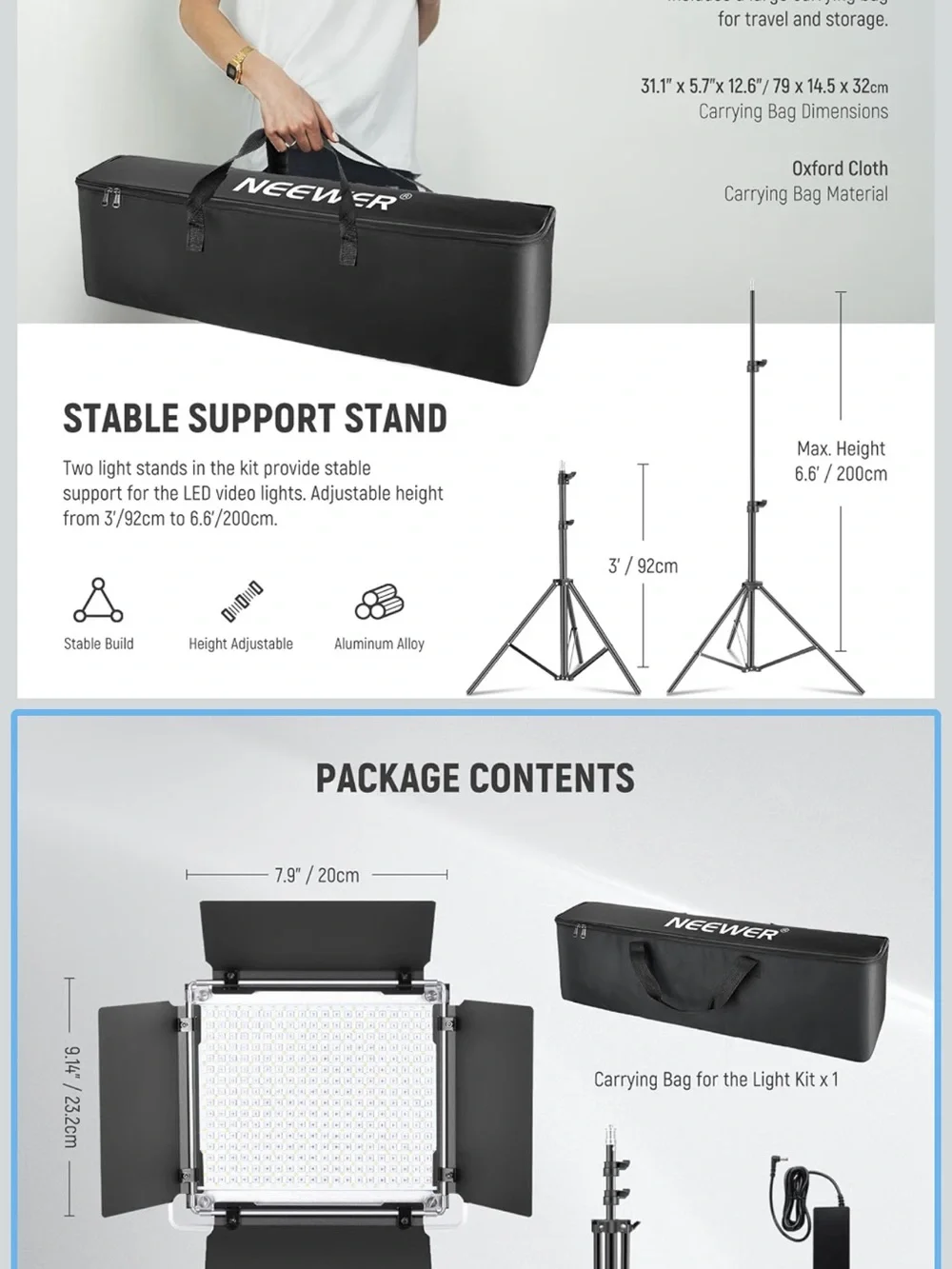 RGB LED Video Light Kit with App Control - Black, 2 lights